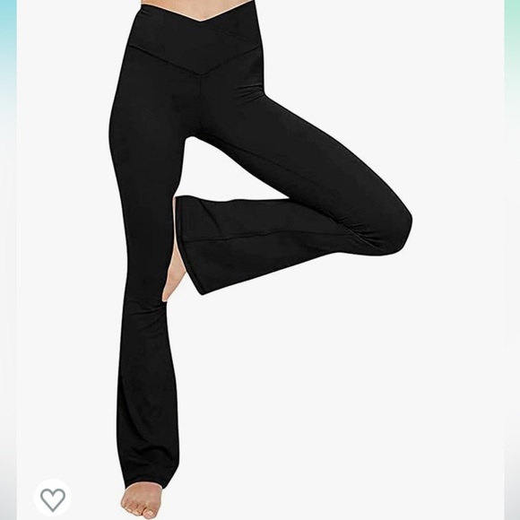Women's Bootleg Yoga Pants V Crossover High Waisted Flare Workout Pants Leggings - Picture 1 of 2